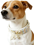 Cream Tulle Bow & Pearl Pet Collar