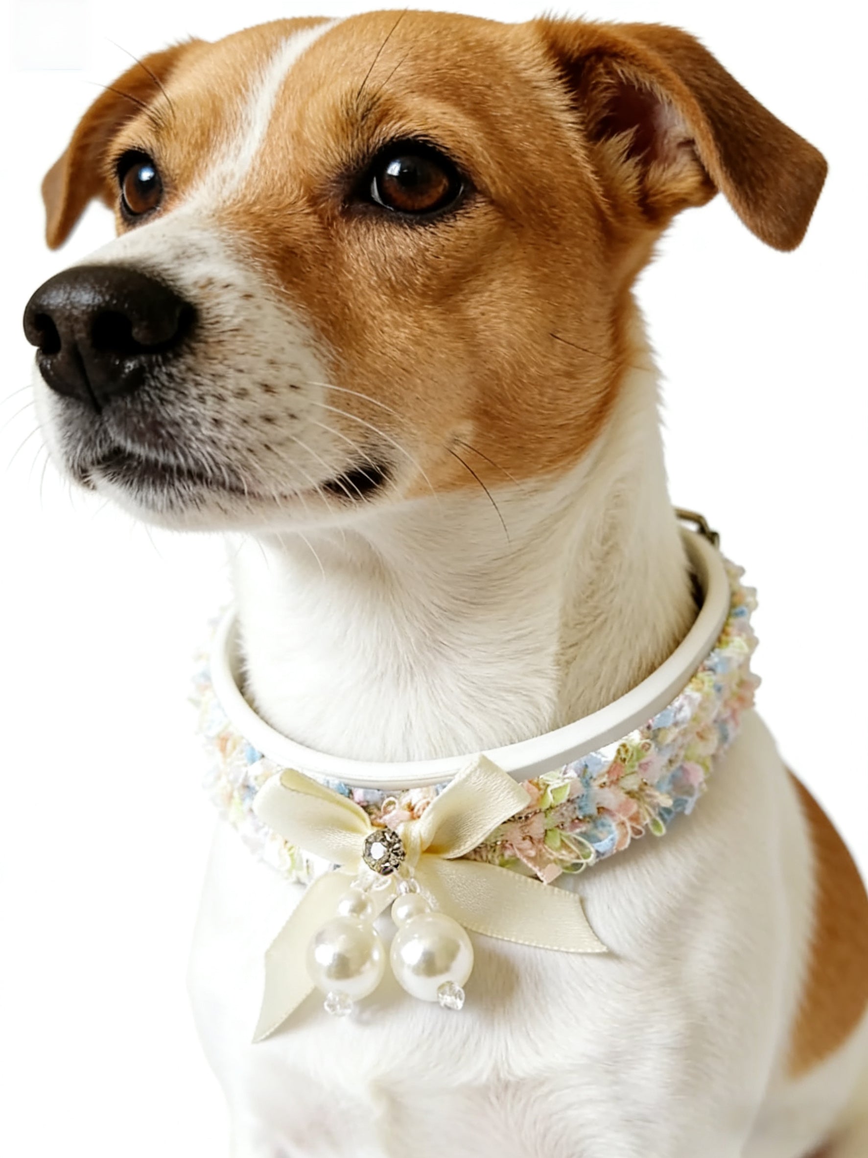 Cream Tulle Bow & Pearl Pet Collar