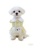 Yellow Gingham Apron Pet Dress with Teddy Embroidery