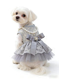 Gray Lace & Tulle Pearl Pet Party Dress