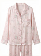 Pink Cute Bear Print Satin Pajama Set