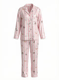 Pink Stripe Puppy Print Satin Pajama Set