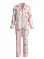 Pink Stripe Puppy Print Satin Pajama Set