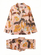Pink Dachshund Party Print Satin Pajama Set