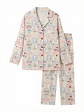Cute Cartoon Patchwork Print Button-Down Pajama Set