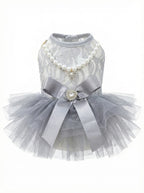 Gray Lace & Tulle Pearl Pet Party Dress