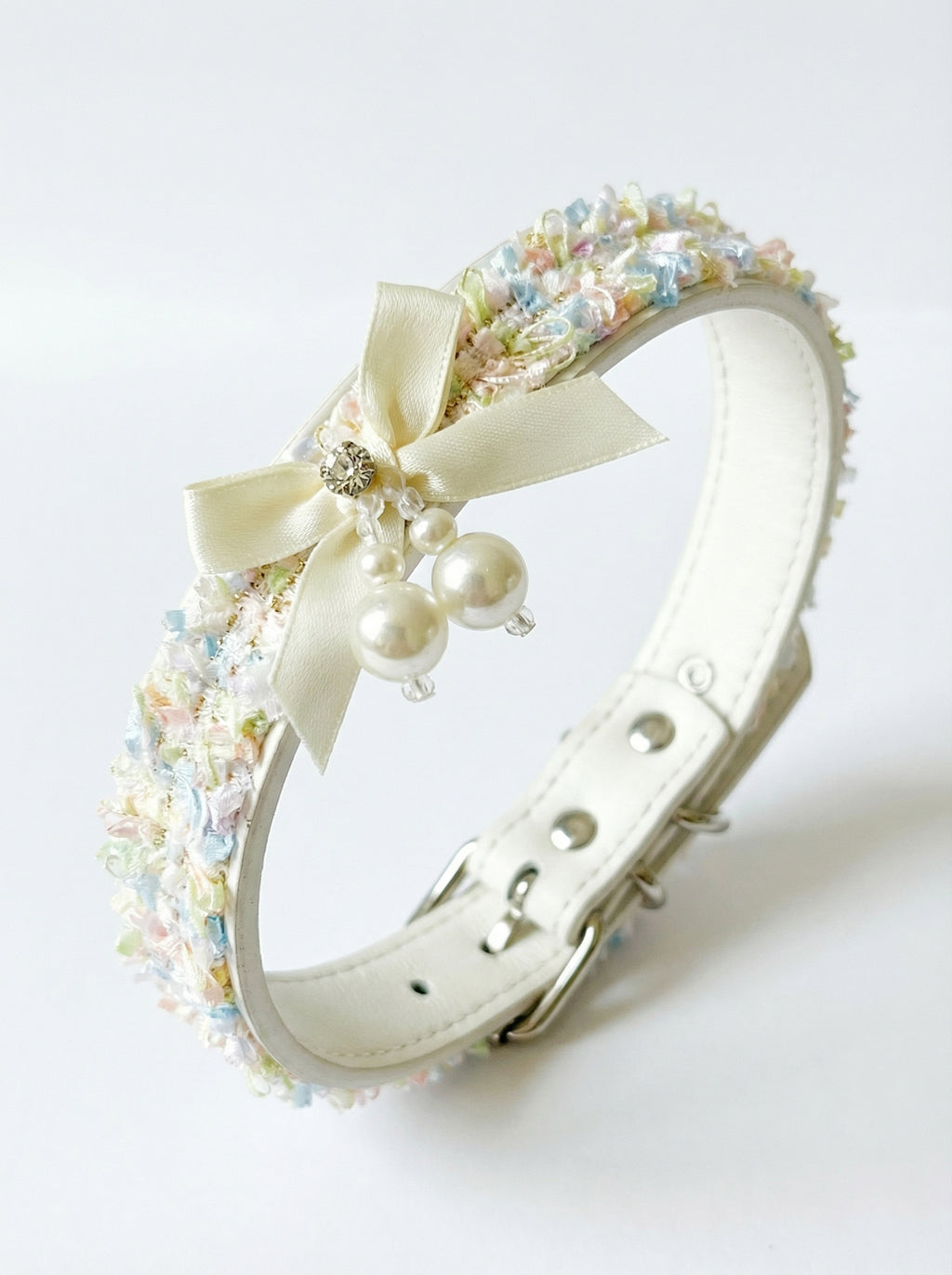 Cream Tulle Bow & Pearl Pet Collar