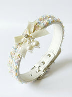 Cream Tulle Bow & Pearl Pet Collar