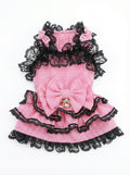 Pink Gingham & Black Lace Tiered Pet Dress
