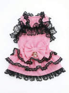 Pink Gingham & Black Lace Tiered Pet Dress