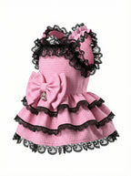Pink Gingham & Black Lace Tiered Pet Dress