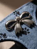 Denim Paw Print Bow Pet Harness & Leash Set