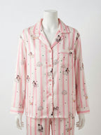 Pink Stripe Puppy Print Satin Pajama Set
