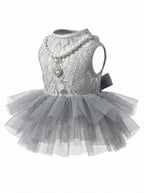 Gray Lace & Tulle Pearl Pet Party Dress