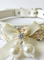 Cream Tulle Bow & Pearl Pet Collar