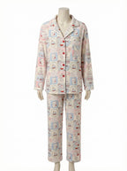 Cute Cartoon Patchwork Print Button-Down Pajama Set