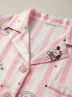 Pink Stripe Puppy Print Satin Pajama Set