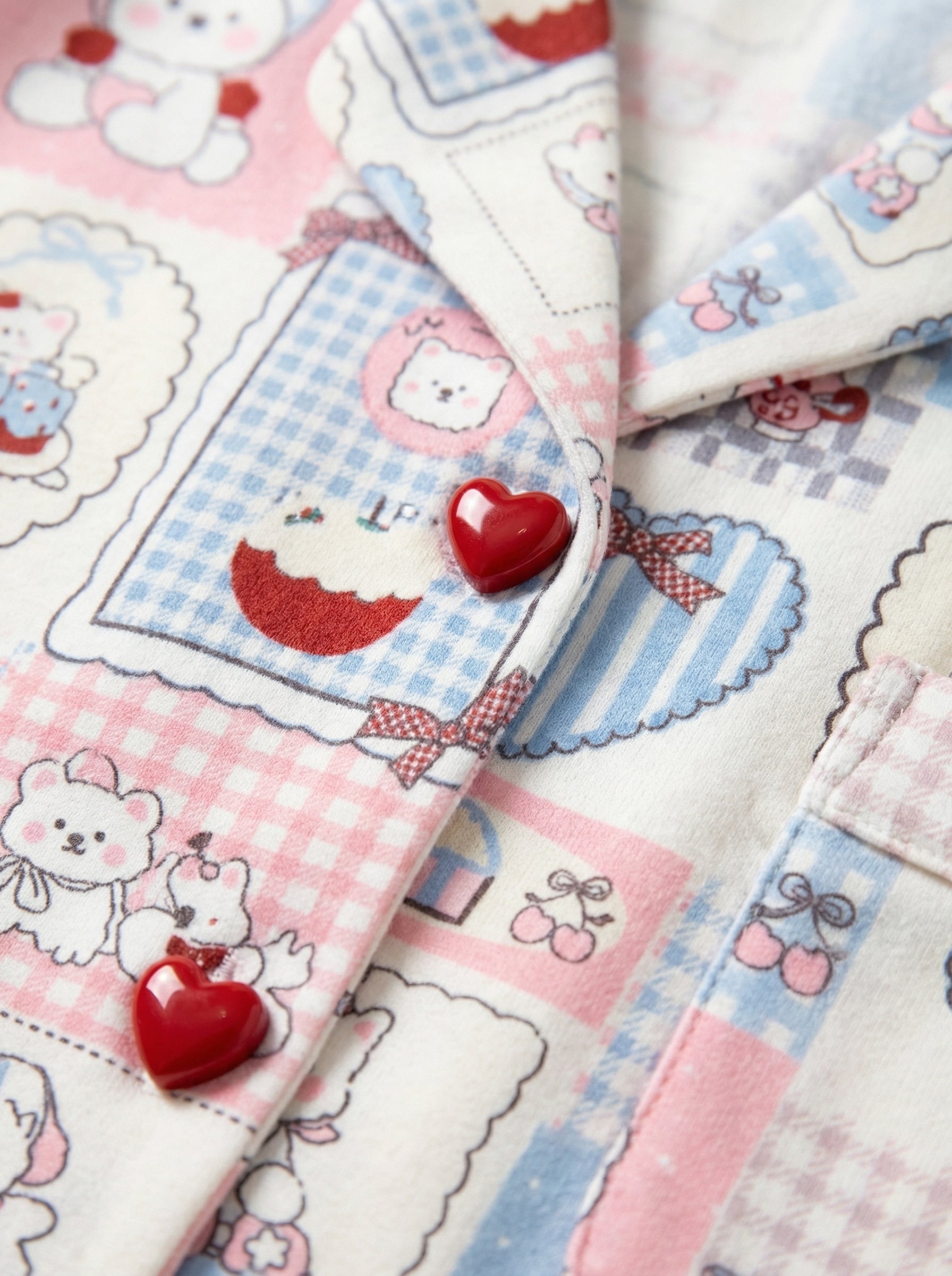 Cute Cartoon Patchwork Print Button-Down Pajama Set