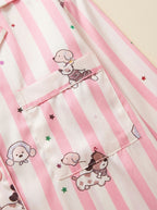 Pink Stripe Puppy Print Satin Pajama Set