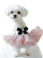 "Pearl Bow" Ribbed Knit & Tulle Dog Dress