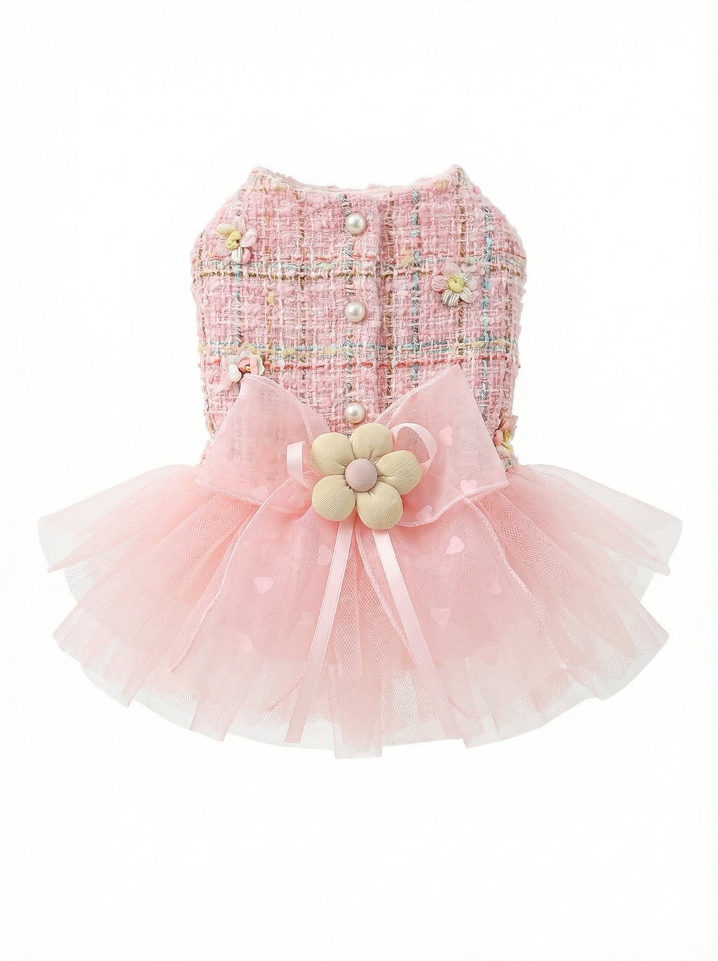 Pink Floral Tweed Pet Tutu Dress