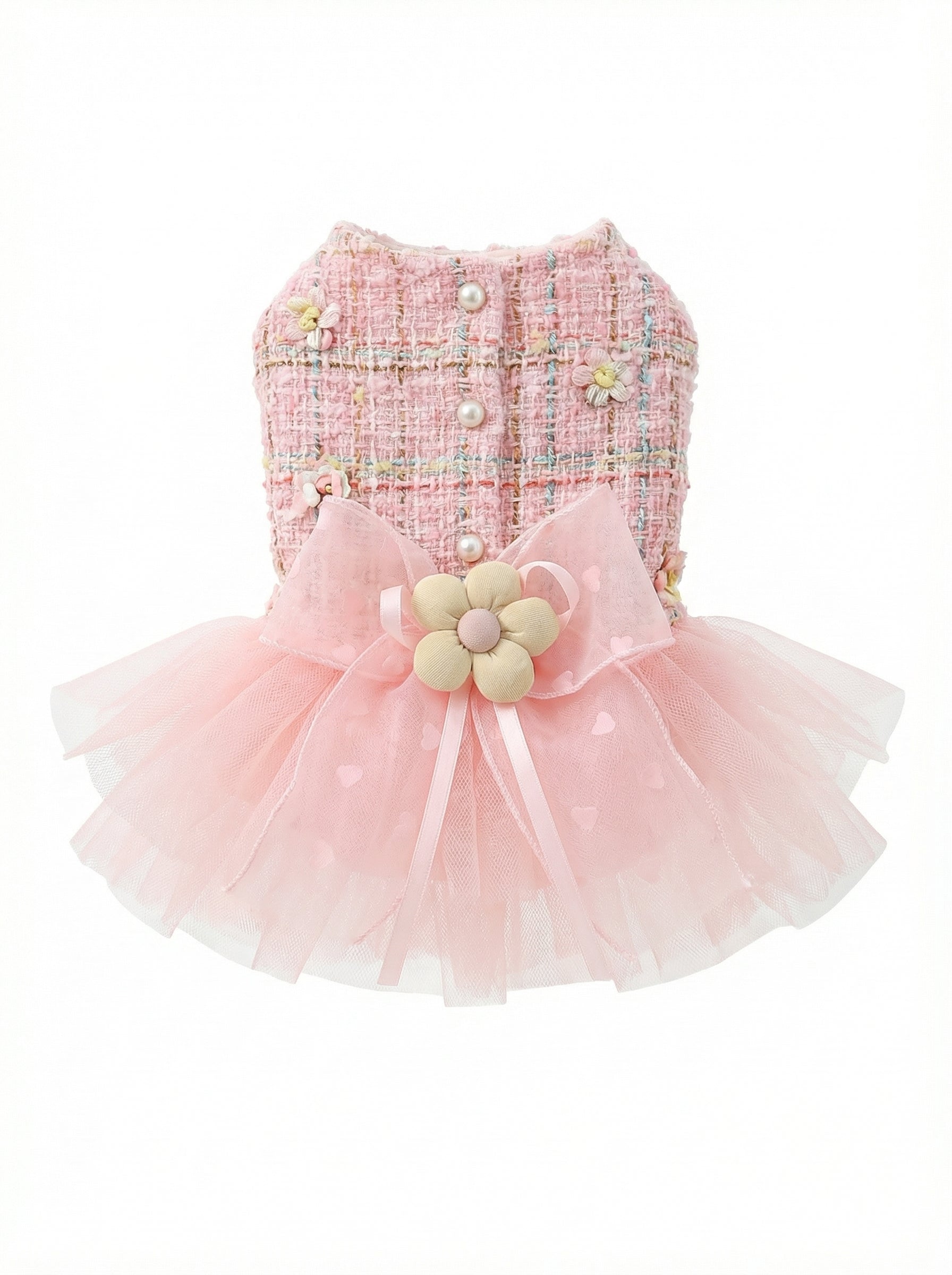 Pink Floral Tweed Pet Tutu Dress